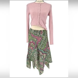 Ally B Handkerchief pink & Green Boho Paisley Colorful Summer Spring Y2k Skirt